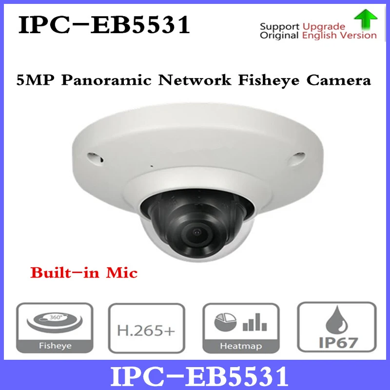 

DH IPC-EB5531 5MP Panoramic Network 1.4mm Fisheye Camera H.265/H.264 3DNR AWB AGC BLC IP67 PoE Detection Built-in Mic