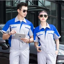 Летние Шорты рукавом завод комплекты униформы контраст цвет матч защитная одежда труда Авто Ремонт человек работы ткань топ штаны