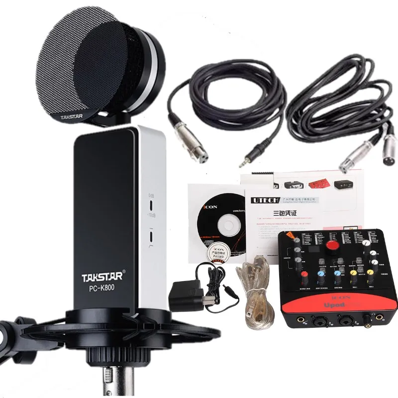 

High quality Original Takstar PC-K800 microphone+ ICON upod pro sound card with audio cables for professional studio recording