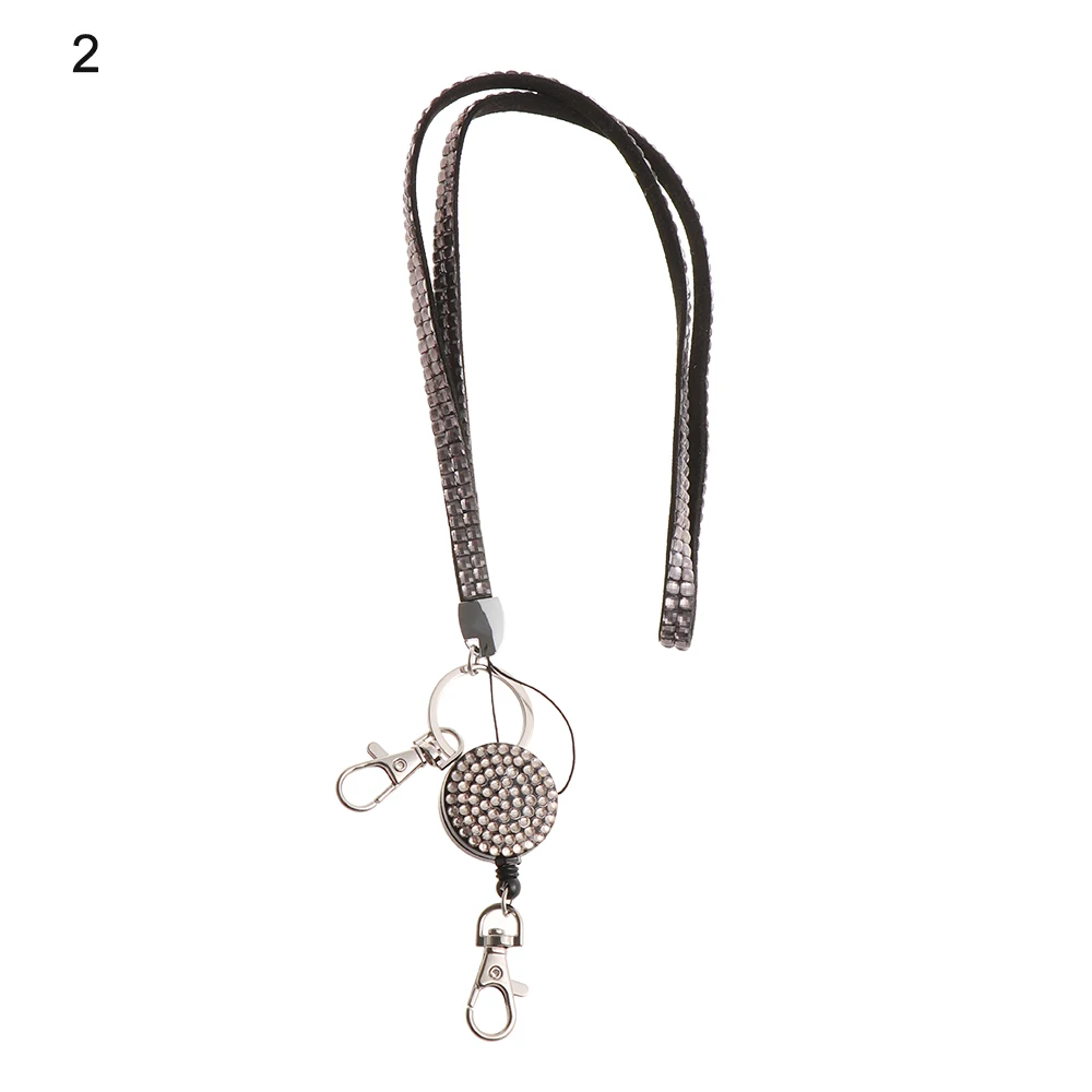 Unisex ID Card Holder Neck Strap Rhinestone Retractable Reel Hanging Rope Lanyard Lightweight Neck Strap Office Supplies - Цвет: 2