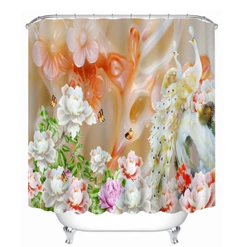 

3D Rich Jade Peacock Pattern Shower Curtains Beautiful Nature Bathroom Curtain Waterproof Thickened Bath Curtain Customizable