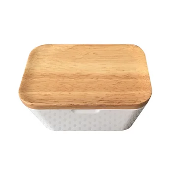 

1 Pc Butter Box Kitchen Sealed Wooden Lid Multifunction Storage Boxes Food Container Crisper For Restaurant Home