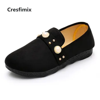 

Cresfimix chaussures pour femmes women cute sweet pearl high quality black slip on flat shoes lady red ballet dance shoes b3229
