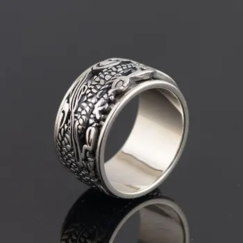 

FNJ 925 Silver Ring Fashion Dragon Pattern Original S925 Sterling Thai Silver Rings for Men Jewelry USA Size 7.5-11