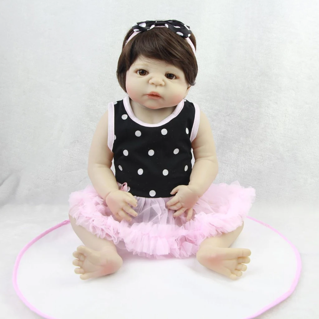 New Arivals Dotted Romper Dress Headband Clothes Set for 22''-23'' New Baby Girl Dress Up Outfit Dollfle Dolls Accessories