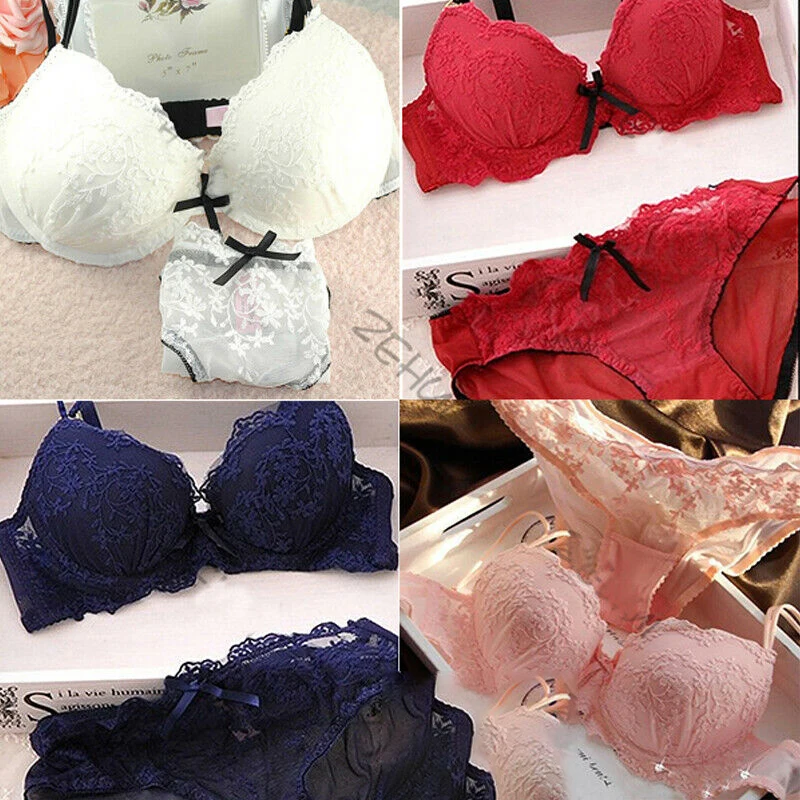 

Sexy Embroidery Lace Extreme Push Up Underwear Padded Bra Set Plunge Bra Sets