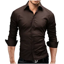 KEZREA New Solid Color Men's Shirt Simple Dress Fashion Slim Button Breathable Long-sleeved Shirt