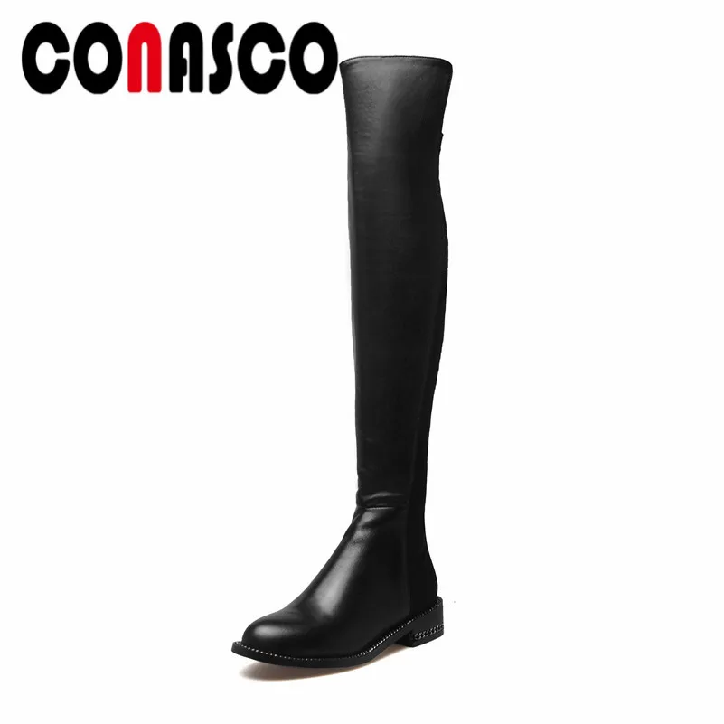 

CONASCO 1New Women Over The Knee Boots Autumn Winter Warm High Heels Shoes Round Toe Genuine Leather Party Quality Shoes Woman