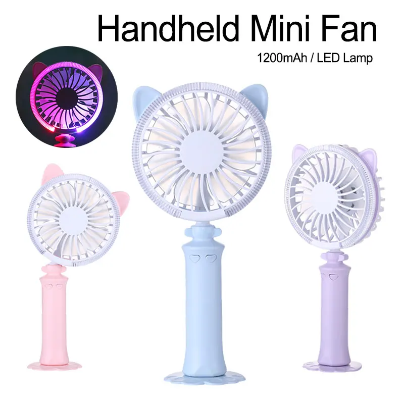

Cute Cat Ears Fan Portable Hand Fan Battery Operated USB Power Handheld Mini Fan Cooler Cooling Fan Outdoor Travel Air Cooler