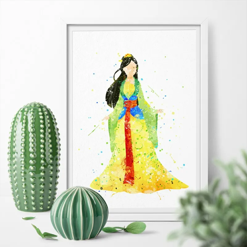 Акварель мило девушка Merid Рапунцель Принцесса Жасмин плакаты печатает холст картины настенные панно искусства для украшения дома - Цвет: pic3