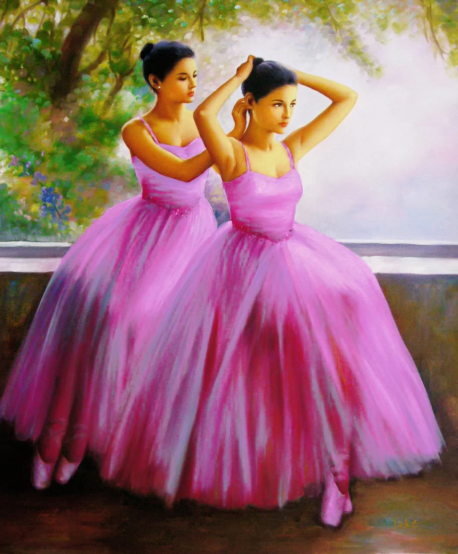 

Hot sale worldwide famous art fabric decor picture, beautiful ballet dancers oil-painting-like style tapestry size 20x25cm