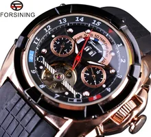 Forsining Tourbillon Multifunción Fecha Día Display Rosa de Oro Reloj de Los Hombres de la Marca de Lujo Reloj Automático Moda Hombre Relojes Deportivos