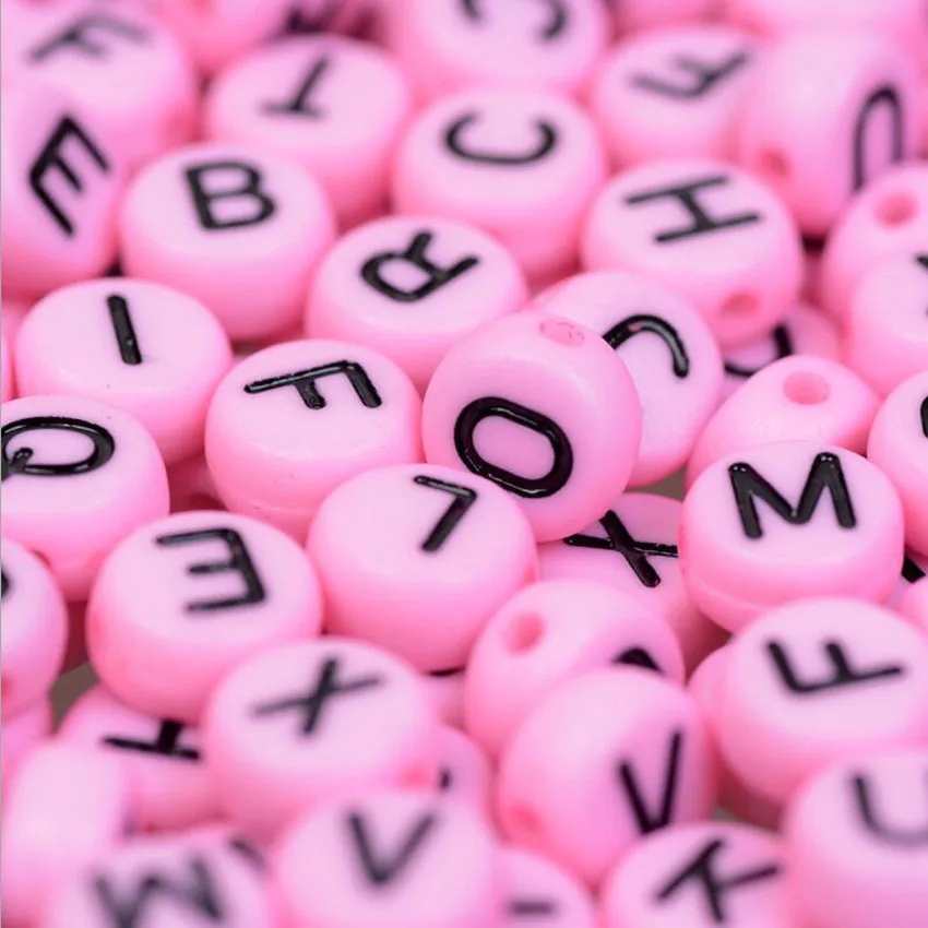 

MHS.SUN Round Acrylic Letter Beads Single Alphabet A-Z Pink Flat Round Loose Beads For Bracelet Jewelry Making Accessories