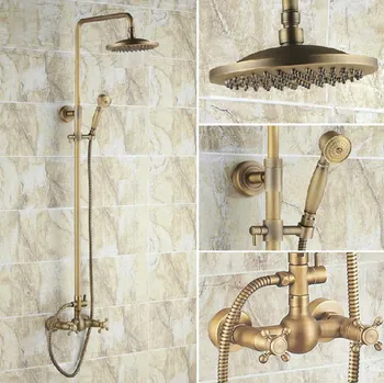 

Antique Brass 8" Bathroom Wall Mounted Rain Shower Faucet Set Mixer Tap Nrs008