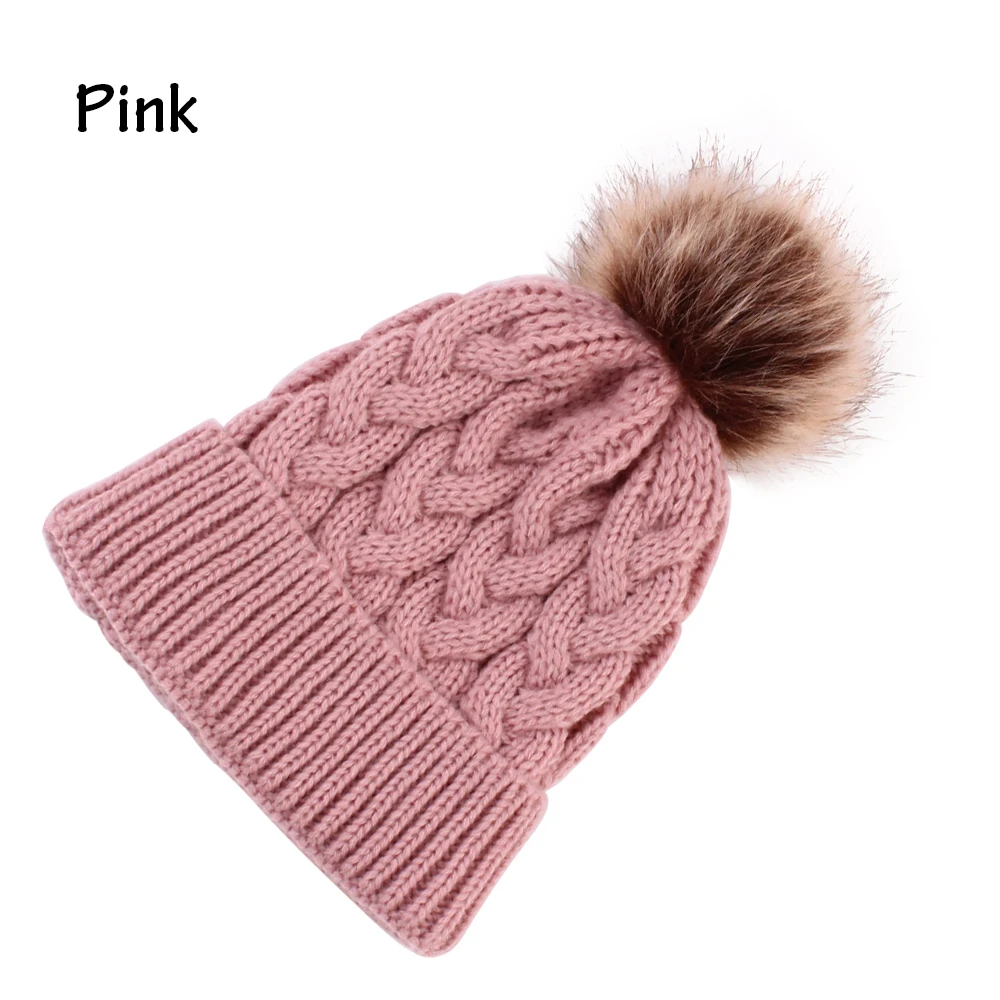 

2018NEW Arrivals Girl Winter Knit Beanie Hat Kid Child Warm Fur Pom Hat Crochet Hairball Soft Ski Outdoor Cap Fashion Xmas Gift