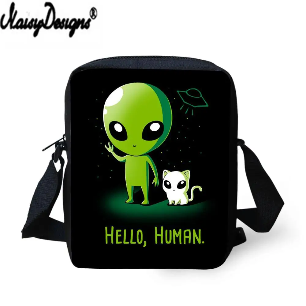 

Dropshipping Outdoor Mini Messenger Bags For Girls Children Alien Say Hello Pattern Printing DIY Beach Bags Men's Storage Bags