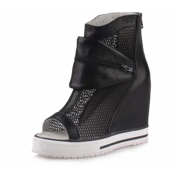 

Breathable Mesh Women Sandals Open Toe Ankle Boots For Women Zipper Zapatos Mujer Height Increasing Thick Platfrom Ladies Shoes