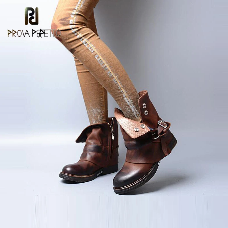 

Prova Perfetto 2017 New Coming Women Ankle Boots Buckle Decor Old Vintage Martin Boots Comfortable Leisure Bootie