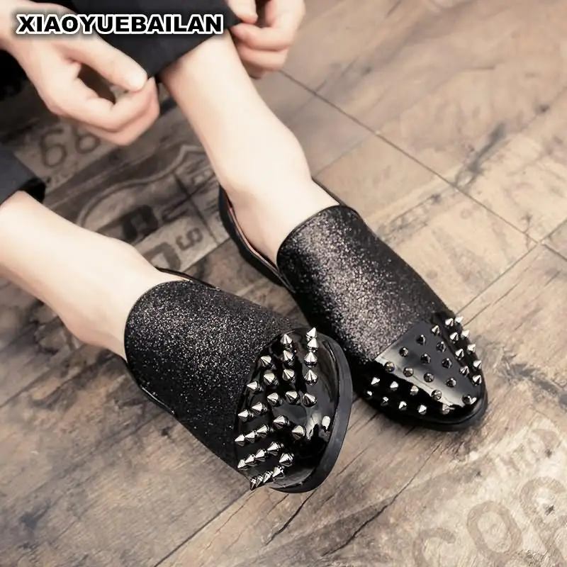 Confortable Coups Noir Paresseux Pieds Air Pied Hommes Rivets Mode Chaussures Chaussures De qPgnatxzf