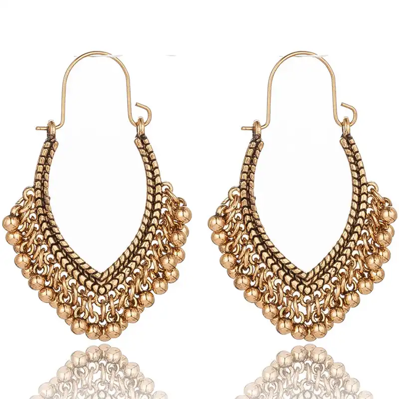 Vintage Women Gold Silver Dangle Hollow Geometric Ethnic Earrings Indian Jewelry