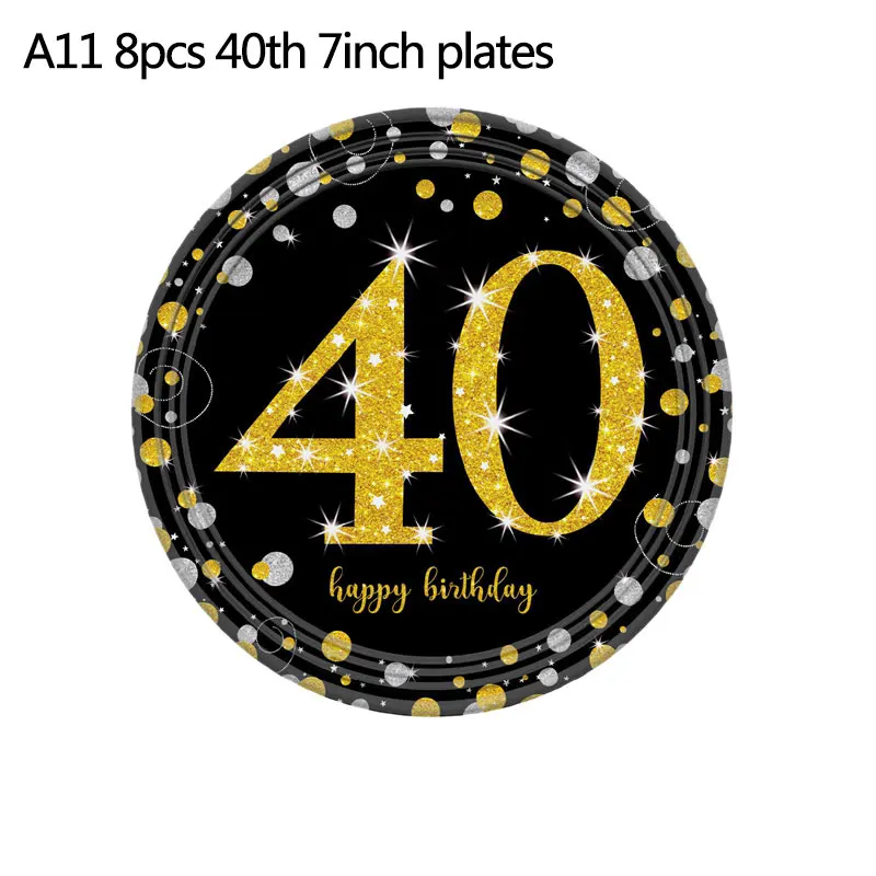 18/21/31/40/50th черный золотой счастливый посуда для вечеринки в честь Дня Рождения наборы скатерть чашки тарелки салфетки Свадебные принадлежности для юбилейной вечеринки - Цвет: A11 7inch plates