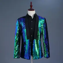 Two-tone turn Sequin suits men clothes designs stage costumes for singers jacket mens blazer dance star style fashion0 dress