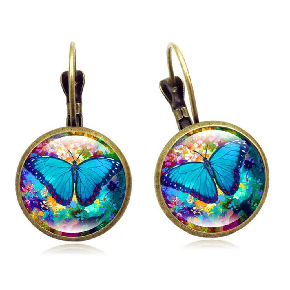 

Fashion Hoop Earrings Bronze Color with Butterfly Print Round Drop Hanging Earrings for Women