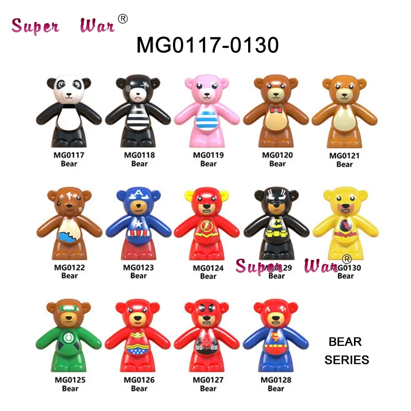 

Single Building Blocks Cartoon Super Heroes Bear Costume Wonderwoman Superman Flash Lantern Batman Model toy for children