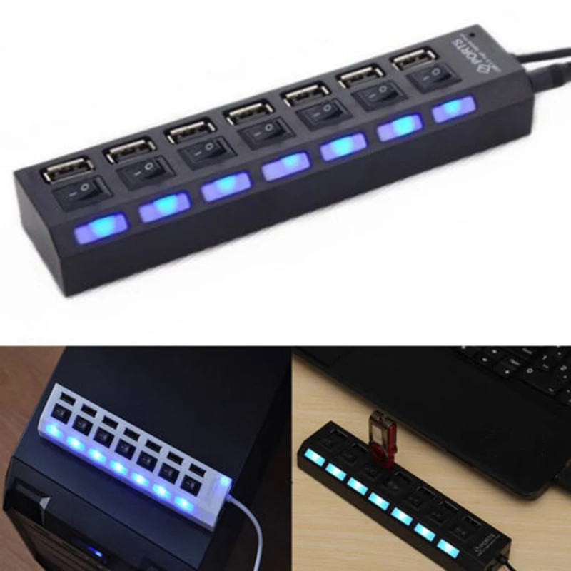 

Multi 7 Ports High Speed USB 2.0 480Mbps USB Charger Hub with Switch Portable USB Splitter Peripherals Accessories for PC Phone