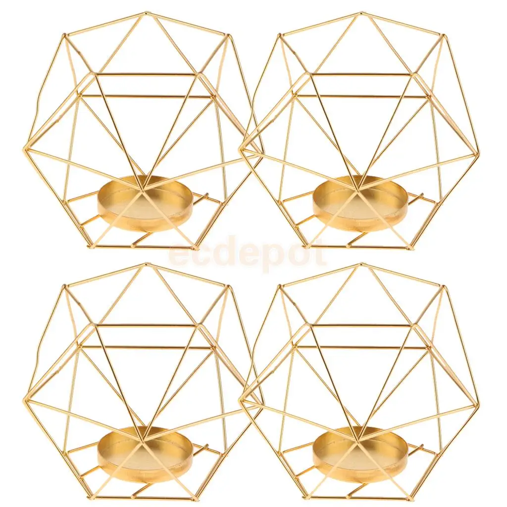 4-set Geometric Polished Tealight Candle Holder Table Top Centerpiece Weddings Events Parties Decor	