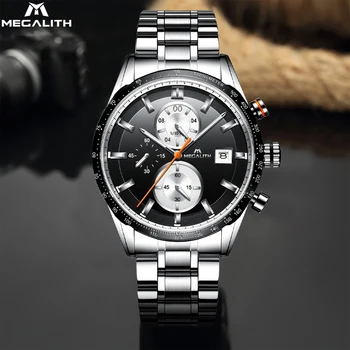 

MEGALITH Top Fashion Brand Mens Watches Chronograph Sport Waterproof Stainless Steel Quartz Watch Men Clocks Male Reloj Hombre