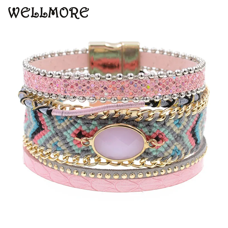 

WELLMORE new stlye leather bracelets ,glass ,handmade Bohemian bracelets charm bracelets wholesale jewelry for women