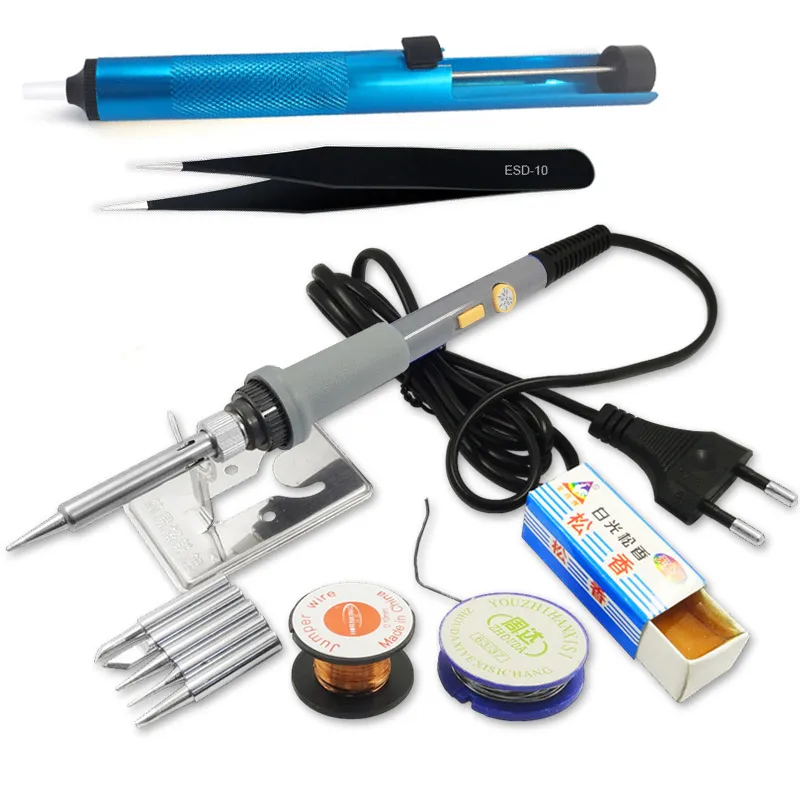 

DGKS 220V 60W Power Adjustable Temperature Electric Soldering Iron Set Welding Solder Station Heat Pencil 12pcs Tool Kit