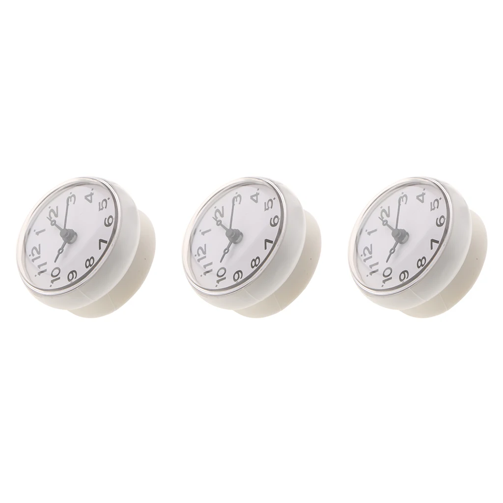 3pcs European Style Small Waterproof Round Clock for Bathroom Suction Up Mirror Window Clock, White