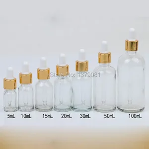 Clear Mini Glass Bottles with Dropper DIY Sample Vial Essential Oil Bottle Gold Rim