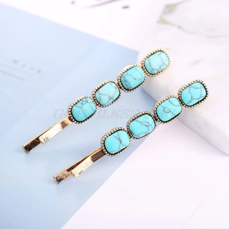 Vintage Palace Style Jewelry Metal Alloy Hairpins Ladies Women Imitation Marble Textured Hair Clips Geometric Styling Barrettes