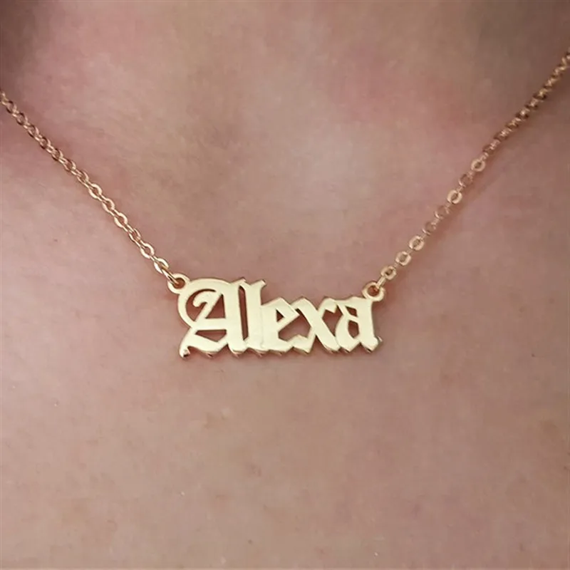 Old English Font Necklace Custom Word Name Necklace Choose Any Name