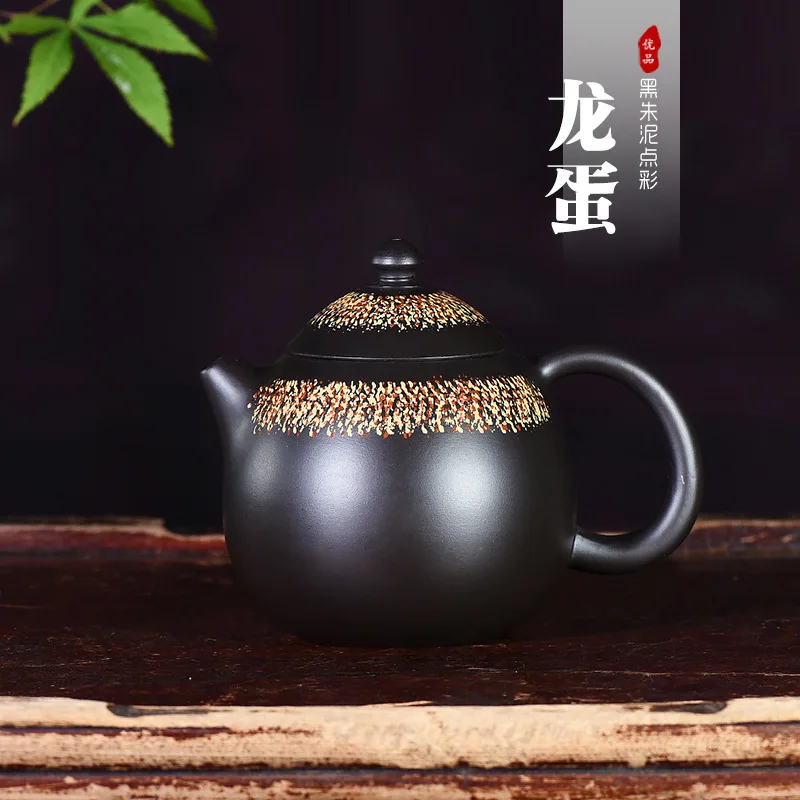 

Pottery Teapot Famous Full Manual Tea Set Gift Originality Customized Black Cinnabar Point Dragon Egg Generation Deliver Goods