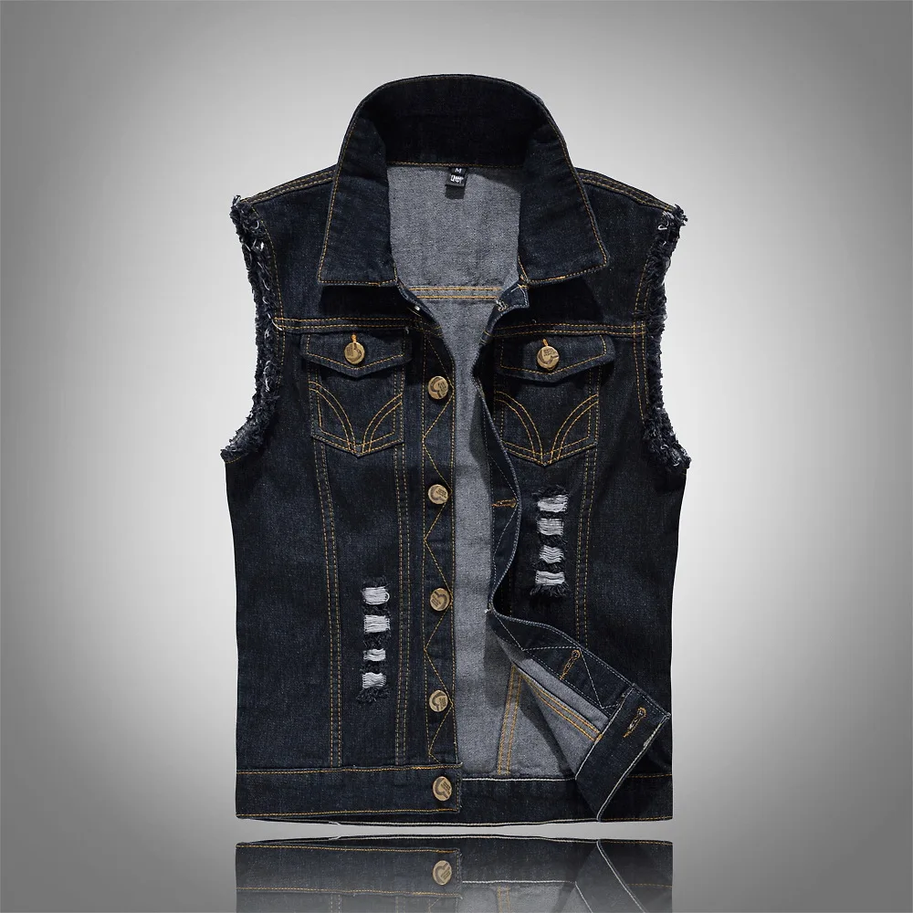 Wholesale Mens Black Denim Vest Motorcycle Biker Jackets ...