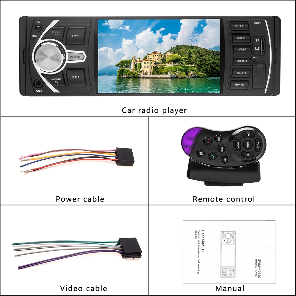 Podofo 1 din Car Stereo FM Radio MP3 Bluetooth Audio Player USB SD AUX 1 DIN Autoradio Rear View Camera For Universal Car Radio