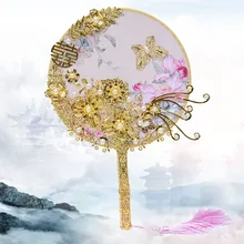 Традиционный свадебный веер золотые цветы букеты невесты Жемчуг Металл китайский стиль Свадебный букет броши вентиляторы