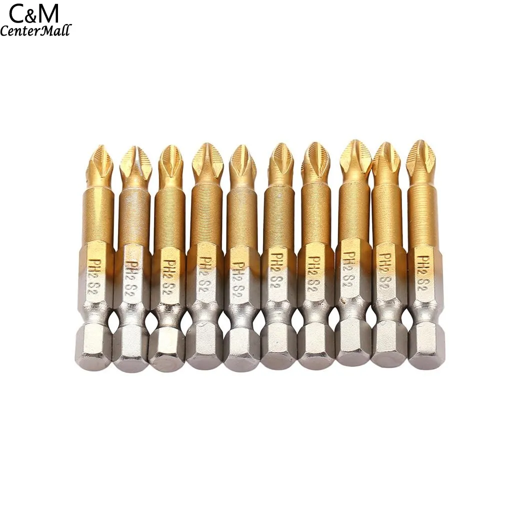 набор титановая отвертка. биты титановые. 75. биты 1/4 с6,3ph2-50mm(10шт/уп). титановая бита.