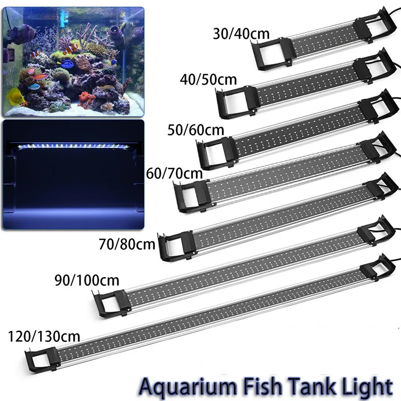 100-240 в 60 см Водонепроницаемые светодиодные аквариумные лампочки Освещение для аквариума бар синий/белый Погружной подводный зажим лампа водный Декор