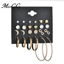 MissCyCy Модный кристалл бесконечный Комплект сережек для женщин Bijoux Искусственный Жемчужный шар большой круг свадебные серьги ювелирные изделия