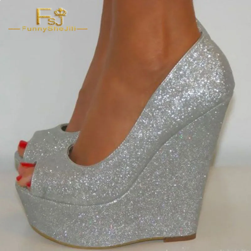 sparkly platform pumps