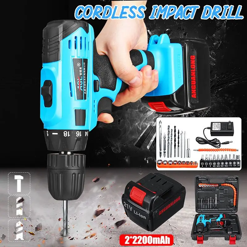 

Electric Screwdriver Cordless Drill Impact Drill Power Driver 12V/21V Max Lithium-Ion Battery 2-Speed +Drill Bit Set