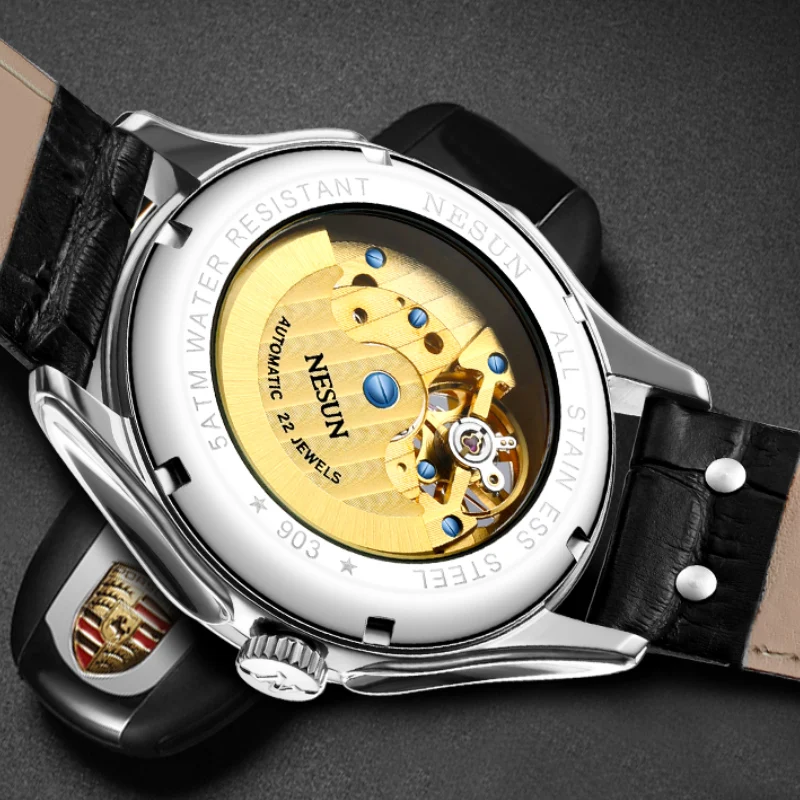 Мужские автоматические механические часы Nesun Tourbillion роскошные брендовые