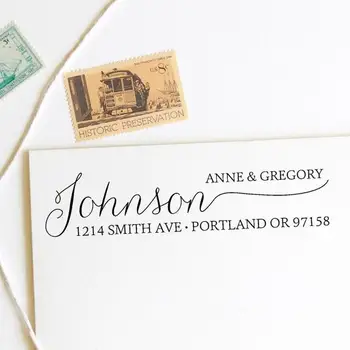 

Custom Return address stamp, wood rubber Return Address stamp, personalized calligraphy last name wedding classic stamp,