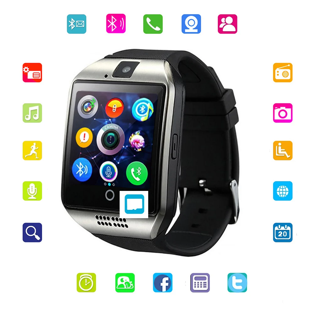 

Men Bluetooth Smart Watch Q18 Sync SMS With Camera Touch Screen Big Battery Support Sim&TF Card Slot For IOS Android