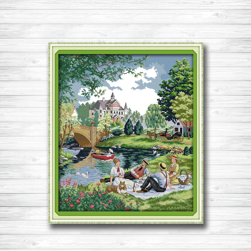 

A picnic in the suburbs Scenic painting dmc 14CT 11CT counted cross stitch Needlework Set Embroidery kits chinese cross stitch